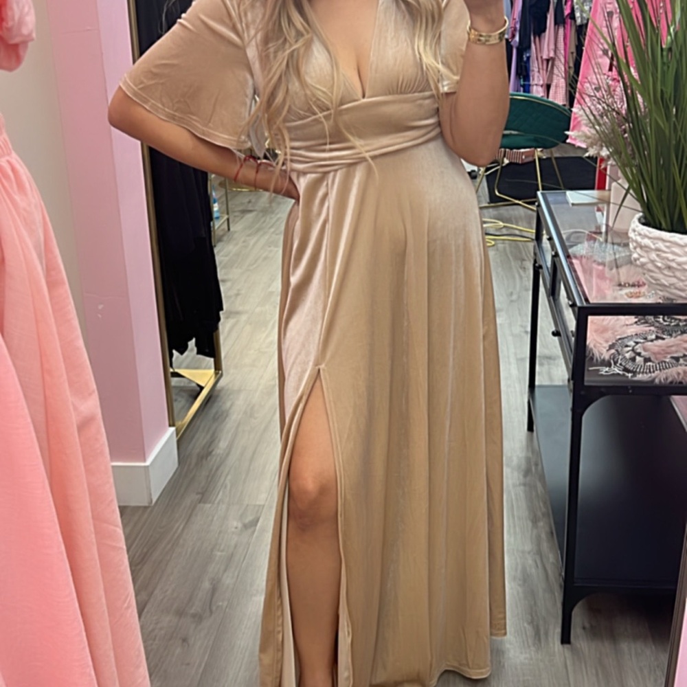 Elegant Beige Wrap Dress